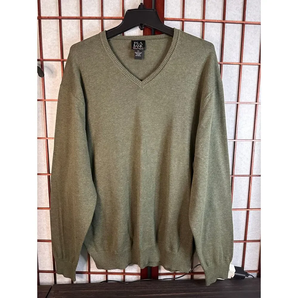 Jos. A. Bank V-neck sweater Men's Sweater XXL 100% Pima Cotton Green